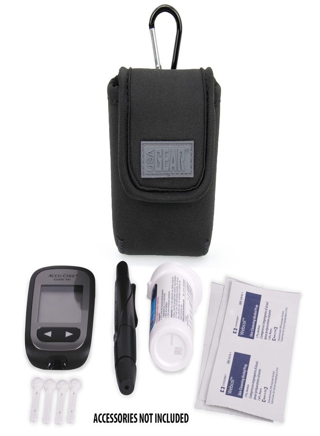USA Gear Glucose Monitor Case Fits One Touch Verio Meter, Accu-Chek Guid, Metene TD-4116, Lancets, Blood Sugar Test Strips - Blood Sugar Glucometer Pouch with Belt Loop, Carabiner (Pouch Only) - Image 2